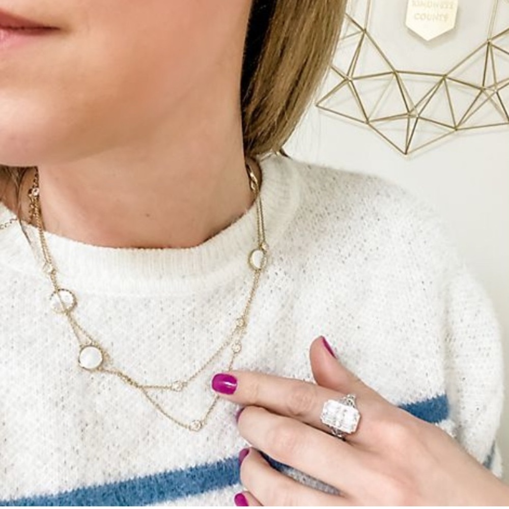 Diamonique By The Yard w/Pearl Accents 36” 14K Yellow Gold Clad SS Necklace - Picture 2 of 11